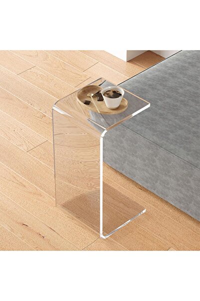 Slasa Clear Acrylic C-Shaped Side Table, Round Edge Coffee & End Table 30x30x55 cm