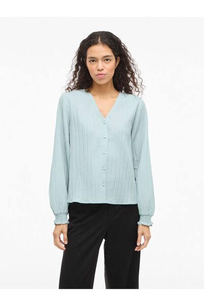 VILA Langarmhemd VIELMA V-Ausschnitt