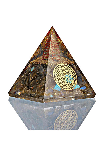 craftmystic Piramidă organică cu cristale de labradorit și floarea vieții pen...
