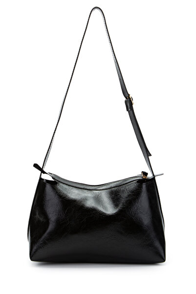 minebag Belt Strap Detailed Baguette Shape Faux Leather Talia Women's Shoulder Bag Black