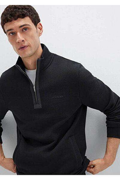 Mavi Men's Semi-Zip Mock Neck Sweatshirt M0S10477 Black