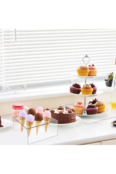 Slasa 2-Pack Acrylic Ice Cream Cone Display Rack – Clear Dessert & Sushi Holder 19.5x17.3x9.6 cm