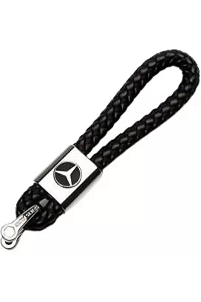 MERCEDES Metal keychain with braided leather and logo