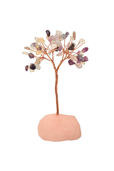 craftmystic Cristal de fluorit Copacel 10-11 cm cu bază de cuarț roz cu 6 ramificații și 54 mini