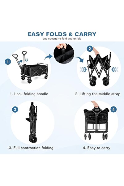 RUIXZSS Garden Cart Foldable, Heavy Duty Beach Folding Wagon Cart with Wheels, Large Capacity Portable