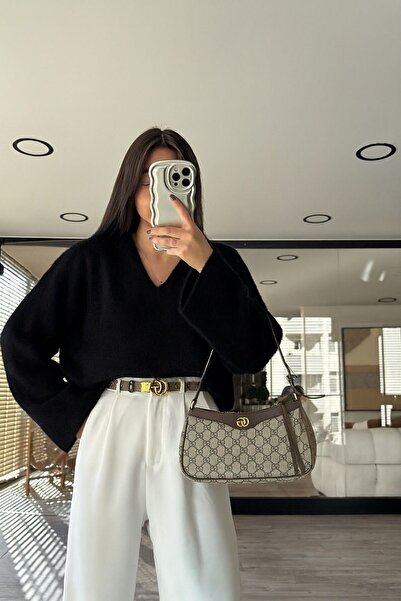 NATUFIAN STORE Women's Basic Pipe Sleeve V-Neck Soft Bearded Oversized Knitwear Sweater