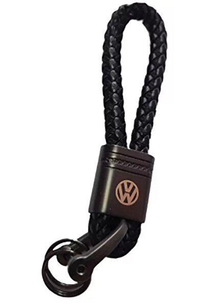 Volkswagen Breloc metalic din piele împletită neagră cu logo VW