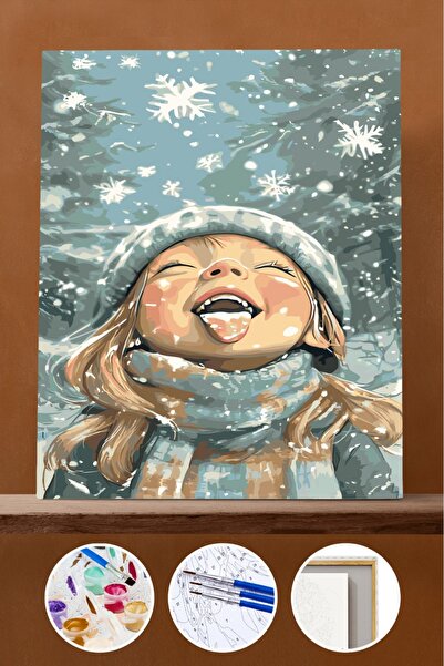 Pastelya Sayılarla Boyama Seti Çerçeveli Kasnaklı Sevimli Kış Keyfi 40x50 cm