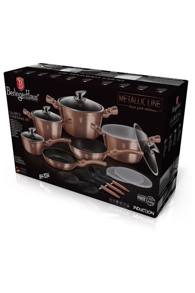 Berlinger Haus Pots and pans set, with lids, marbled, 18 pieces Rose Gold BH 7034, induction