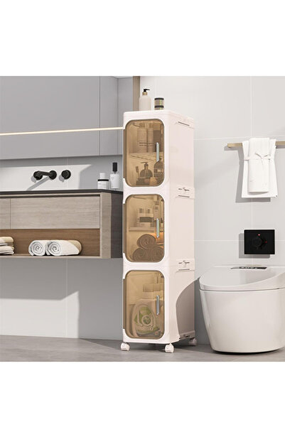 Generic Bathroom Storage Cabinet with 3-Tiers, Narrow Storage Unit, Floor, Movable,Removable partition