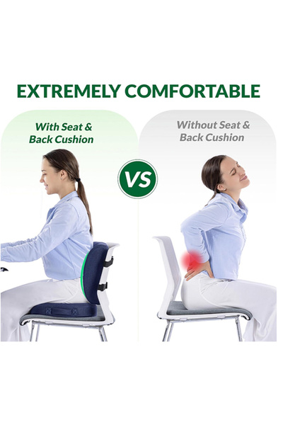 EHOME Memory Foam Seat Cushion & Adjustable Lumbar Pillow Set - Back Support For Office, Car, Wheelchair