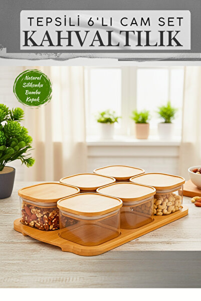 Penthouse 6-Piece Glass Breakfast Set with Bamboo Lid and Tray, 13 Pieces