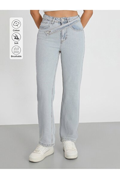 viking's line BUZ MAVİ ÇAPRAZ KEMERLİ PALAZZO PANTOLON WİDE LEG JEANS YENİ SE...