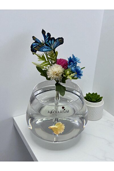 ASKVARIUM Beta ve Japon Balıklarına Özel Bozulmayan Çiçekle Saksılı Akvaryum ...