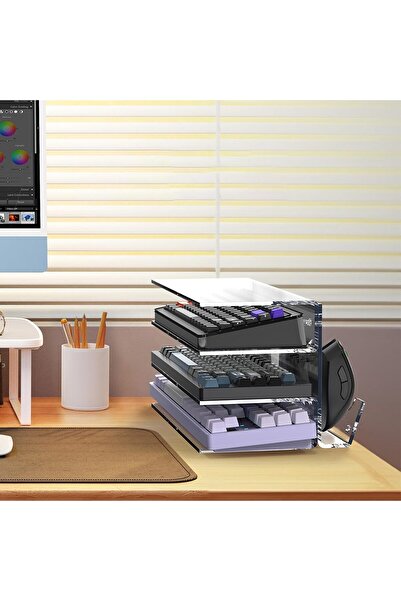Slasa 3-Tier Acrylic Keyboard Storage Rack Desktop Organizer 26.5x16x15 cm