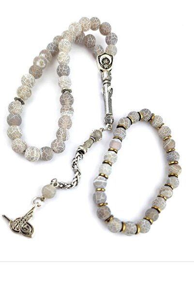 OSESHOP سوار من حجر العقيق مع تفاصيل من الهيماتيت وسبحة من الفولاذ مع شراشيب