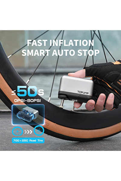 TOPUMP TB2 Pro Mini Electric Bike Pump – 120 PSI USB-C Rechargeable Tire Inflator