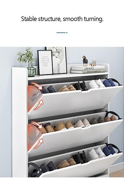 KEKE Three Tier Shoe Rack Organizer Storage Foldable Closet with Doors for Living Room