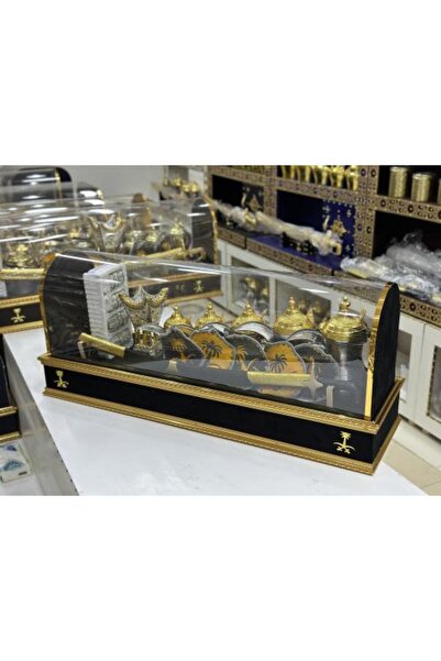 Nakheel صندوق مع ٥ دلات + مبخرة + أكواب + سيف - أسود