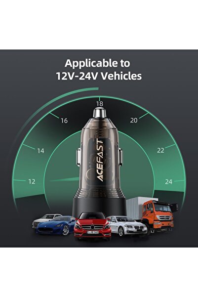 Acefast 60W Dual-Port USB-C Car Charger with Voltage Display (PD3.0/QC3.0)