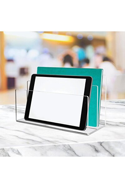 Slasa Acrylic File Holder 2 Compartments Clear Desktop Organizer 13.8x11.2x21.5 cm