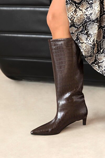 STRASWANS Ella Kadın Kroko Deri Çizme Kahve