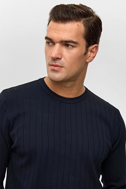SÜVARİ Patterned O Neck Navy Blue Men's Sweater Tr2013700482
