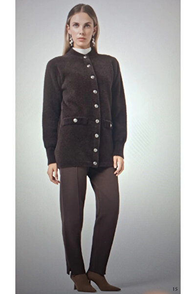 Nuss 7008 Angora Cardigan with Pocket Detail Buttons - Coffee