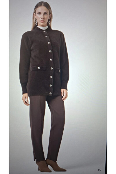 Nuss 7008 Angora Cardigan with Pocket Detail Buttons - Coffee