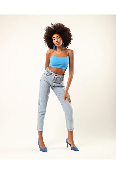 SHEVEGA Γυναικείο Ice Blue ελαστικό ύφασμα της δεκαετίας του '90, Ice Snow Wash Boyfriend Mom Jean