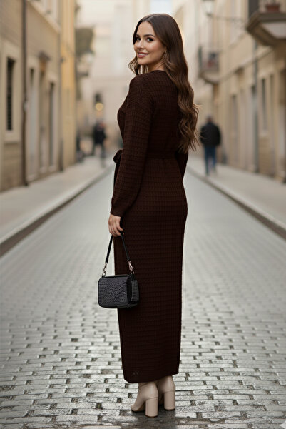 benguen Palmiye Mesh Knitwear Dress R4448 Brown