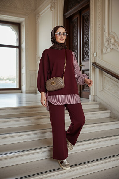 ASEL FASHİON Women's Hijab Set Line Double Set with Shirt