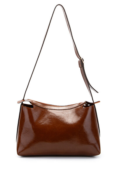 minebag Baguette Shape Faux Leather Talia Women's Shoulder Bag with Belt Strap Detail, Brown