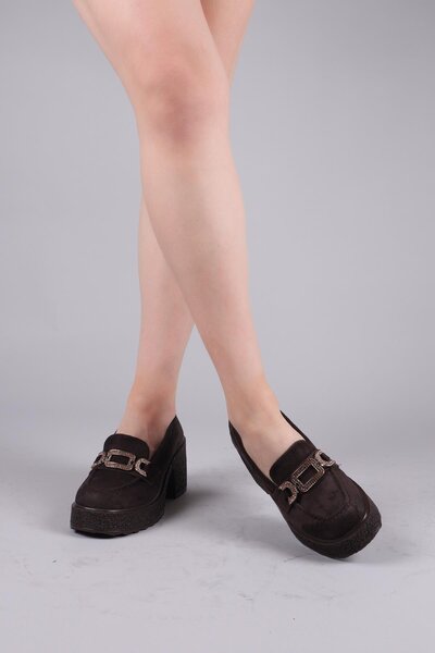 Birikon Ferlac Stone Buckle Thick Heeled Loafer Brown