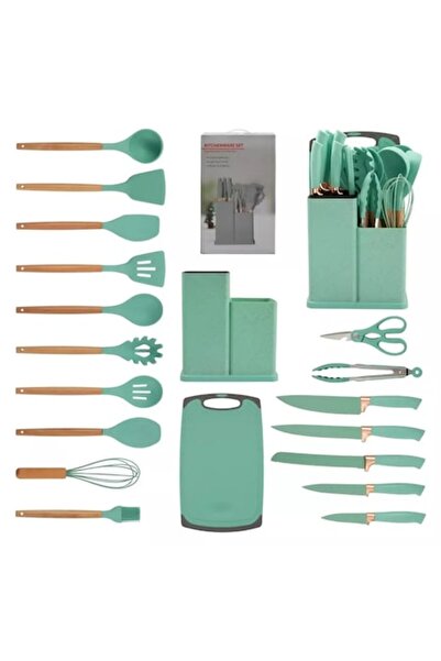 stuffix Professional Kitchen Utensil Set, 19 pcs, Bamboo Handles, Food-Grade Silicone, Green