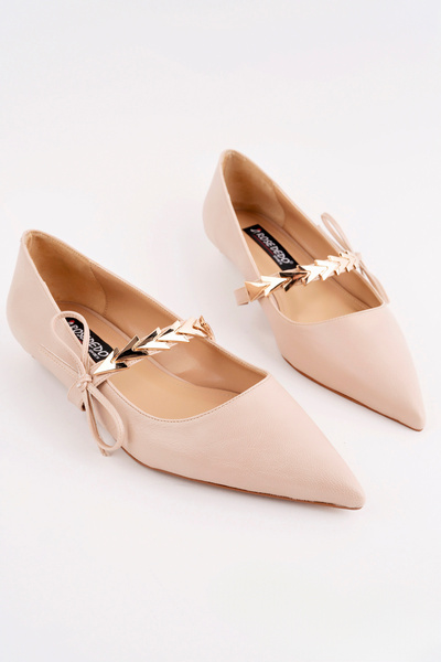 Madam Tarz Rose-210 Bow Detailed Belted Ballerinas