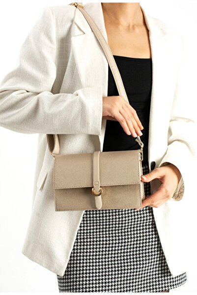 grand coco Women's Stylish Buckle Detailed Mink Suede Hand and Shoulder Bag