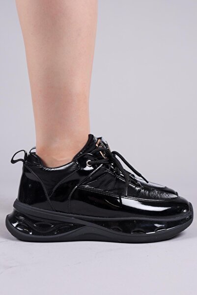 Birikon Tirol Patent Leather g Paneled Parachute Sports Shoes Black