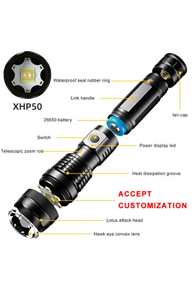 OEM Helius Zeta-XO Tactical Flashlight, LED XHP50, IP65, 3 modes, 1x26650/18650, 3xAAA