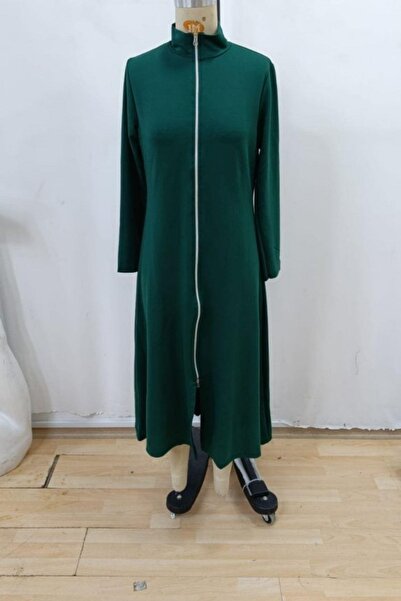 Mossta Imported Crepe Dress with Front Zipper - Green