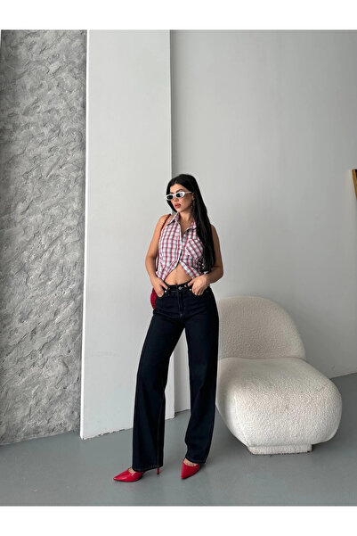 Işıltı kidss Palazzo super stone enzyme tint wash pantaloni de blugi închis albastru închis d2008