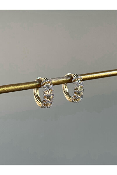 Serenity Atelier Boutique SAB New Season Gold Zircon Stone Detailed Textured Hoop Earrings