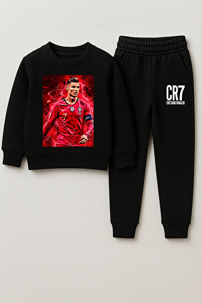 MODA Set de trening pentru copii Ronaldo cu imprimeu guler rotund negru