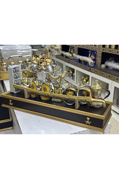 Nakheel Box with 3 dallahs, 3 jugs, incense burner and coffee cups