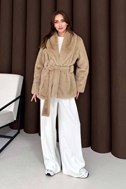 Melike Tatar Γούνινο παλτό με ζώνη 32-3713