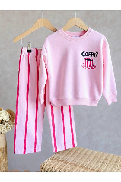Pinkitokids Coffe Line Sweatshirt and Denim Woven Pants Set