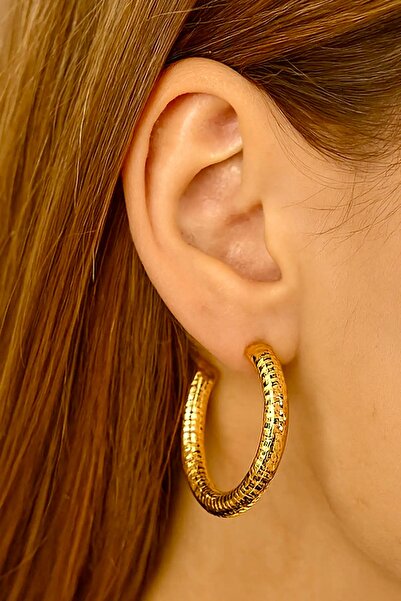 Vitastyle Gold Color Vintage Textured Steel Hoop Earrings
