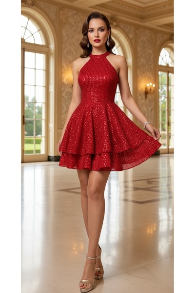 VELİSİA Payetli mini abiye elbise parti elbisesi yılbaşı elbisesi