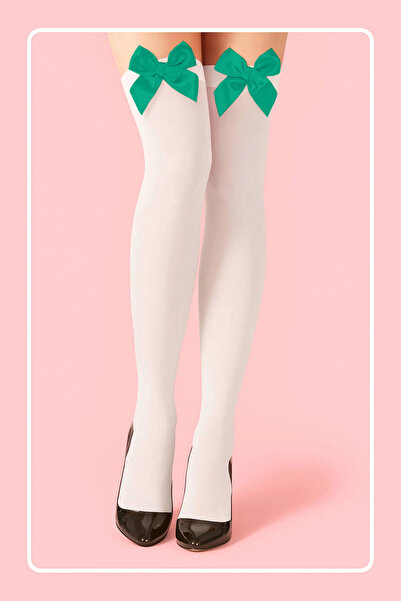 TeniModa Green Bow White Garter Stockings Tm1380