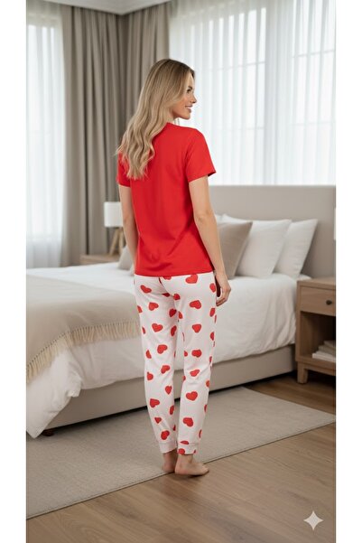 FAMES PİJAMA Women's Red Heart Detail Paddy Suit